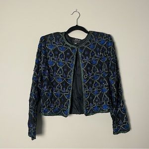 Black Jacket with Green and Blue Beaded Embroidery